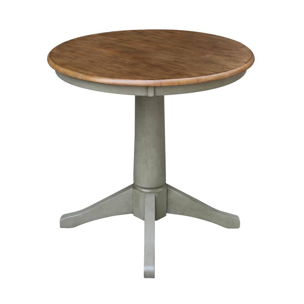 International Concepts 30" Round Top Pedestal Table - Dining Height - Distressed Hickory/Stone