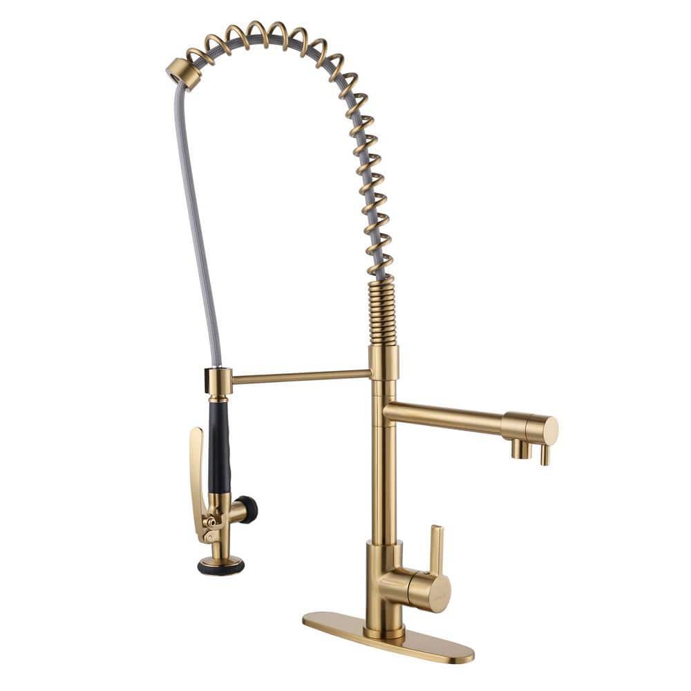 Spring Pull Down Single Handle Kitchen Faucet with Deck Plate and Handles