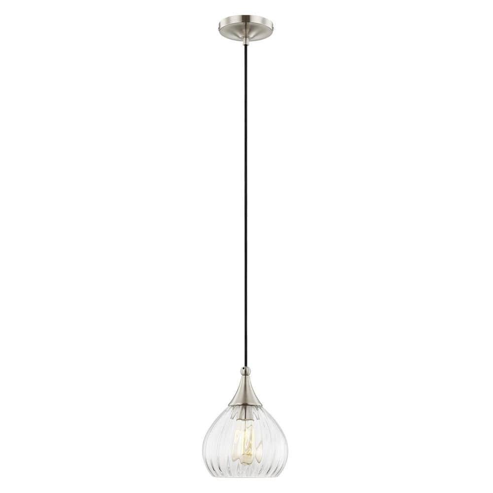 Livex Lighting 7" 1-Light Clear Glass & Metal Single Pendant in Brushed Nickel