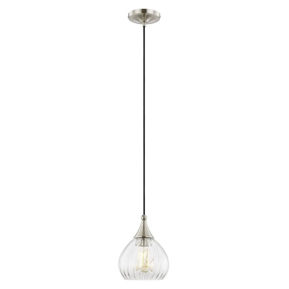 Livex Lighting 7" 1-Light Clear Glass & Metal Single Pendant in Brushed Nickel