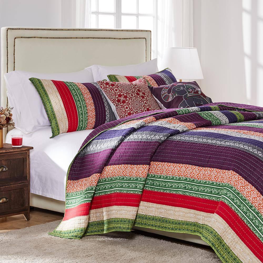 Greenland Home Fashions Marley Boho Patchwork Stripe Quilt Set