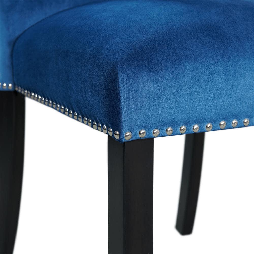 Set of 2 Celine Velvet Counter Height Barstools Blue: Nailhead Trim, Rubberwood Legs - Picket House Furnishings