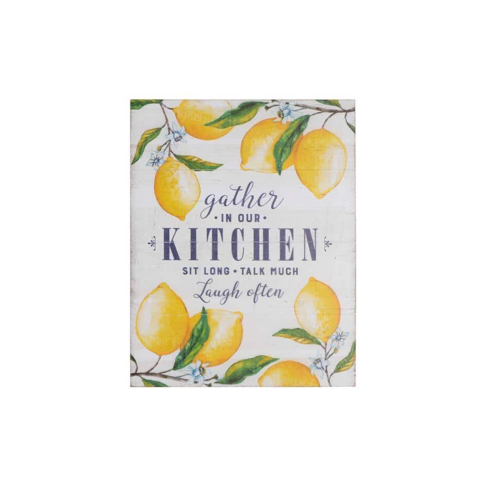 Creative Co-Op "Gather in Our Kitchen…" Wood Wall Décor with Lemons