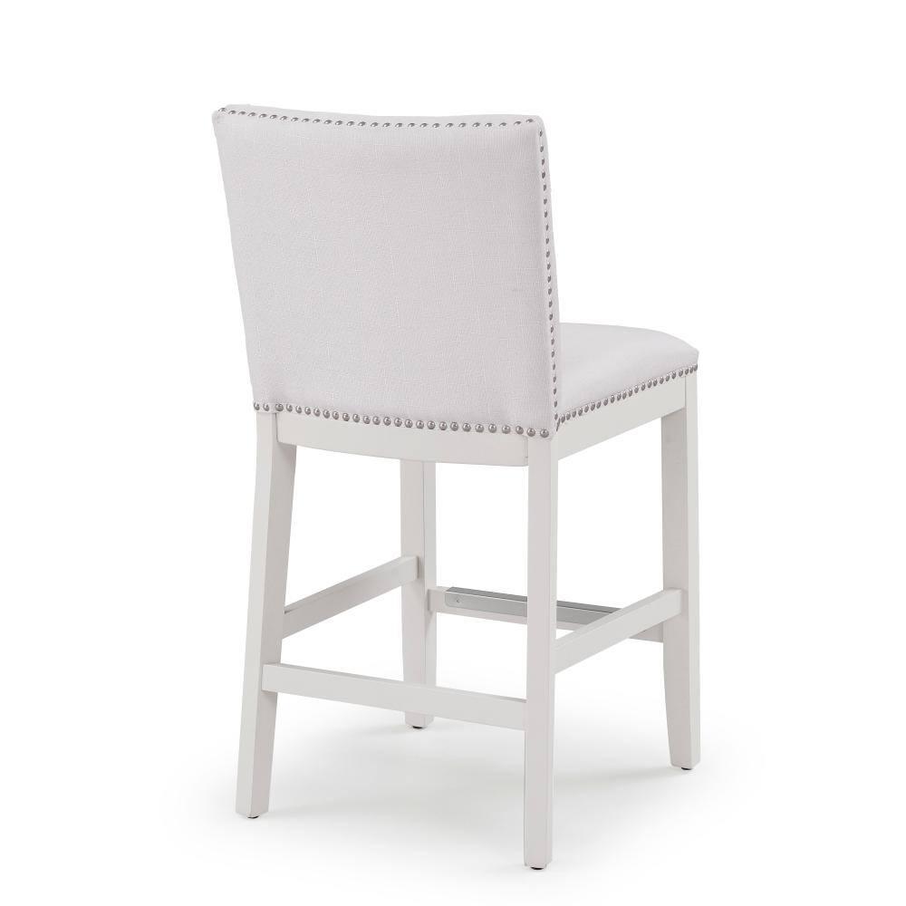 Comfort Pointe Arissa Counter Height Barstool Snow: Upholstered, Hardwood Frame, Nailhead Trim
