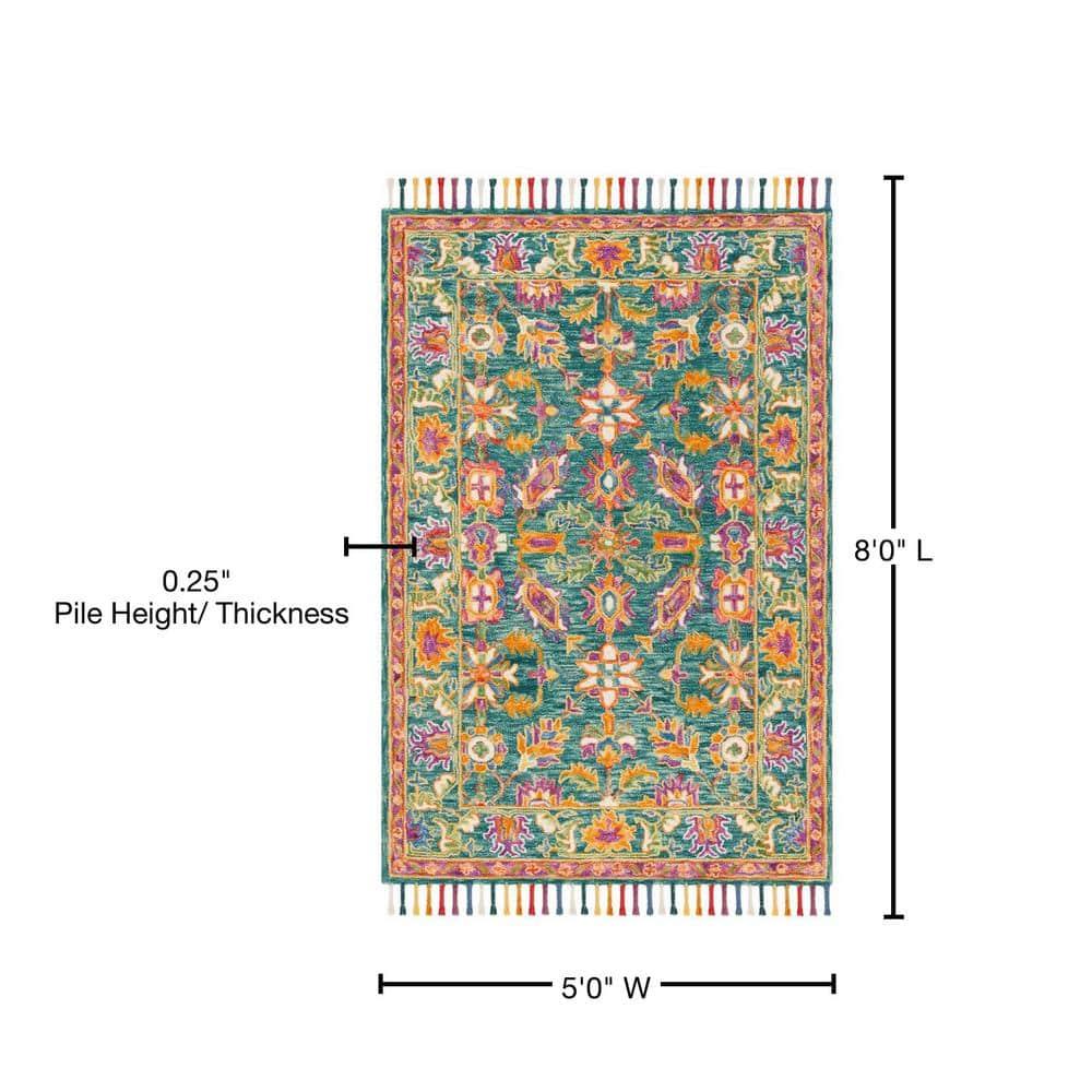 SAFAVIEH Aspen Mario Colorful Floral Wool Area Rug, Turquoise/Purple, 5' x 8'