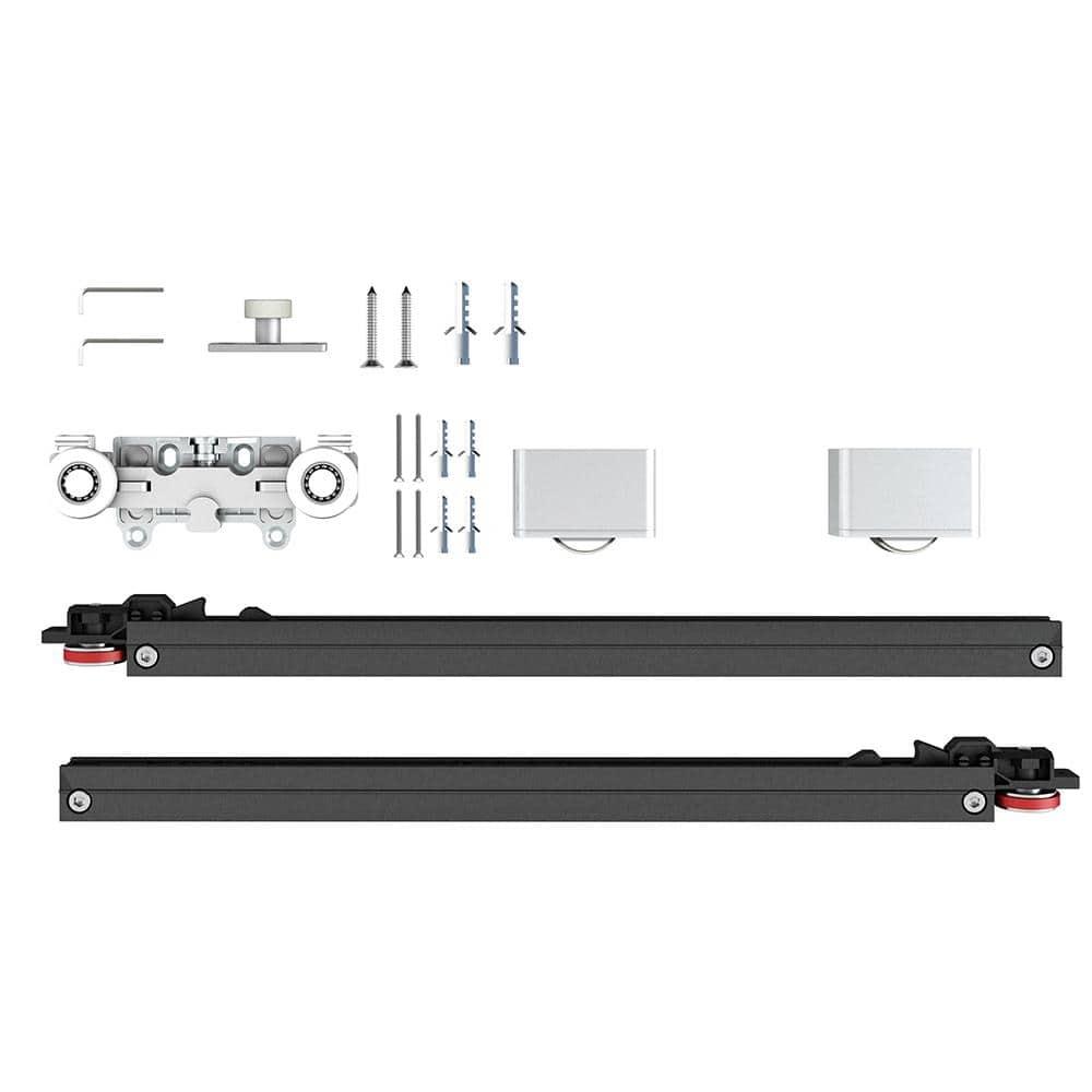 40 in. x 84 in. Full Lite Frost Glass Steel Frame Sliding Door with Hardware Kit Hidden Track System