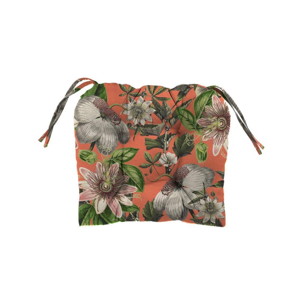 Jordan Manufacturing 18" x 17" Adley Cappuccino Multicolor Floral Rectangular Tufted Outdoor Wicker Seat Cushion with Ties (2 Pack)