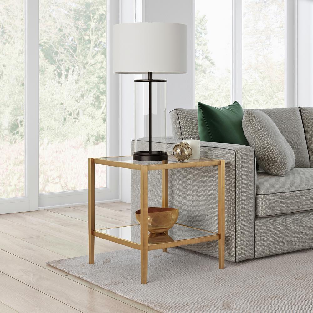 Evelyn&Zoe 20" Brass Metal/Glass Side Table