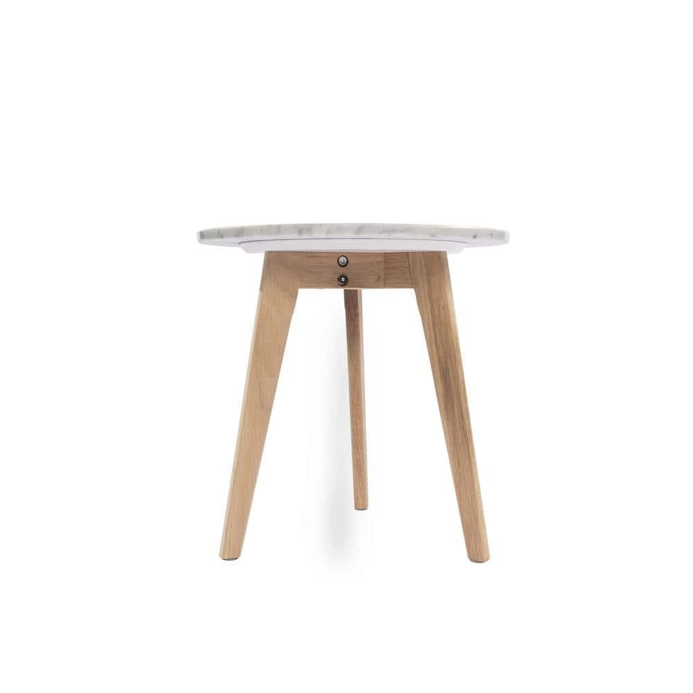 15 in. Cherie Round Italian Carrara White Marble Table with Oak Legs