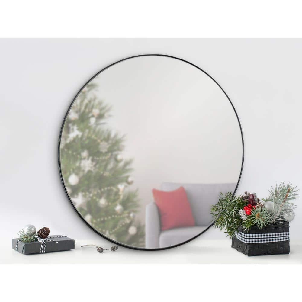 22" Rollo Round Wall Mirror Black - Kate & Laurel All Things Decor: Modern Iron Frame, Wall Mount, Geometric Design