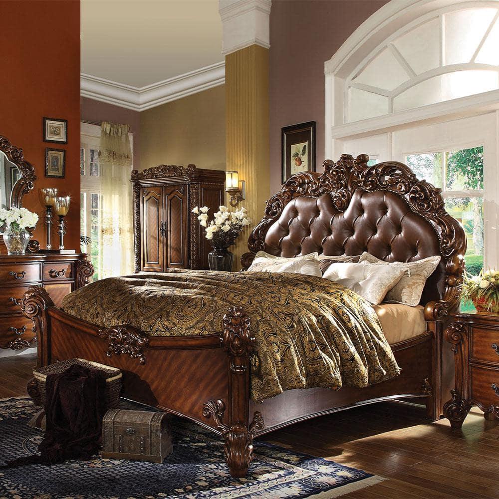 ACME Chantelle Queen Bed in Rose Gold PU & Pearl White