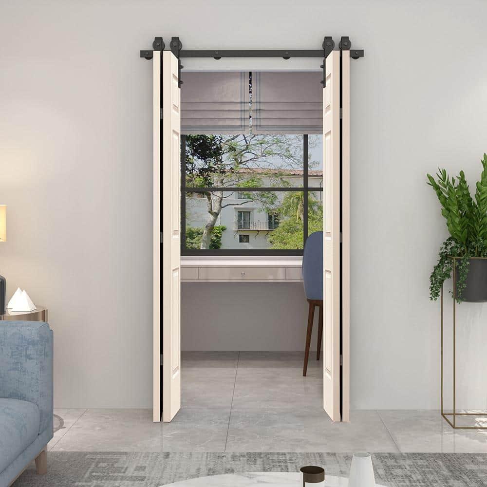 Calhome Paneled MDF Composite Double Bifold Barn Doors with Installation Hardware Kit