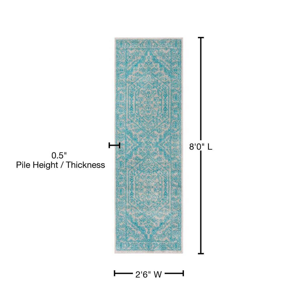 Adirondack ADR108 Power Loomed Runner Rug - Light Grey/Teal - 2'6"x8' - Safavieh.