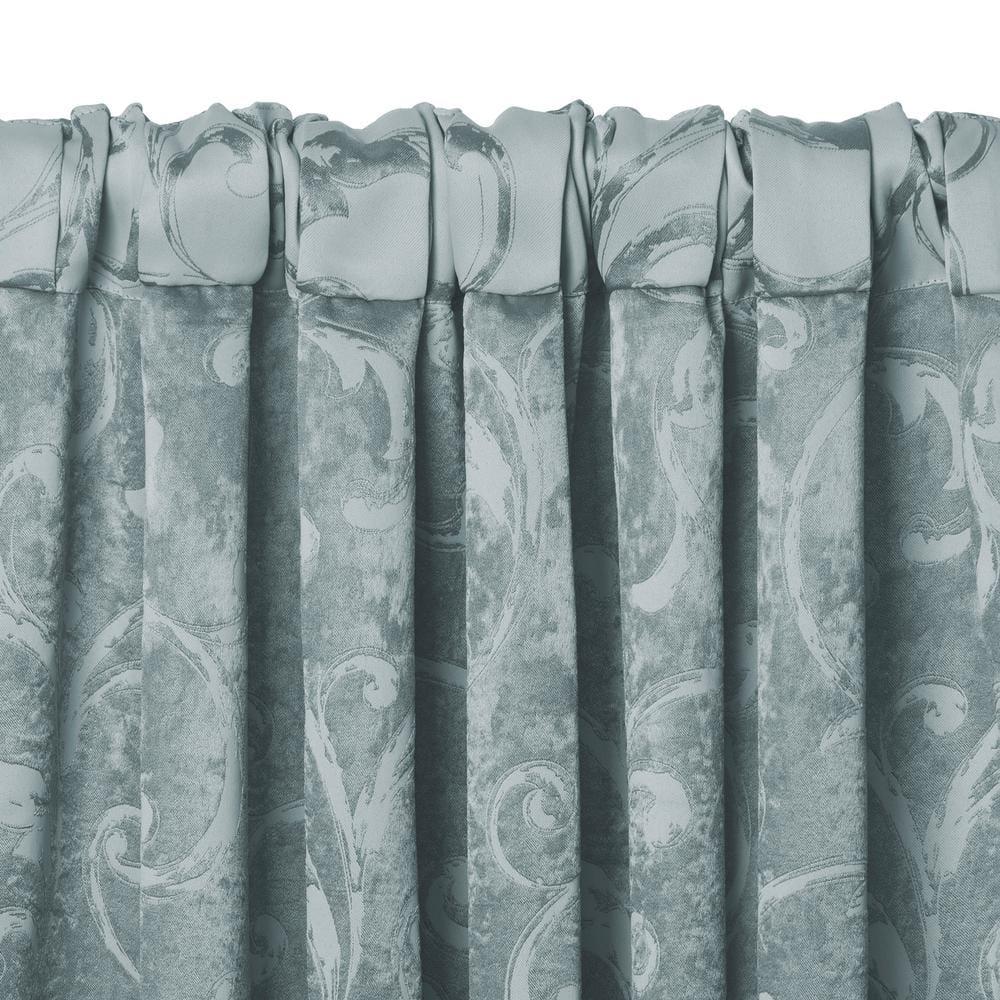 Mia Jacquard Scroll Blackout Window Curtain Panel - 52" x 95" - Blue - Elrene Home Fashions