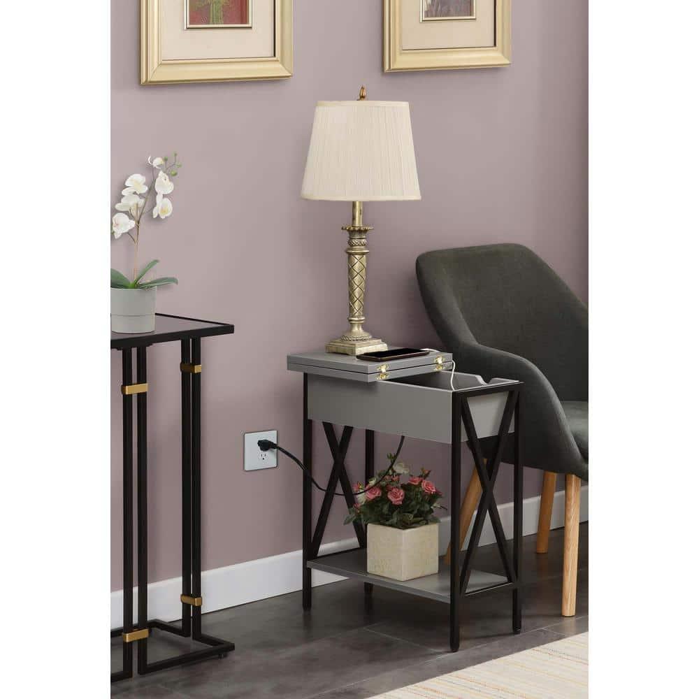 Convenience Concepts Tucson Flip Top End Table with Charging Station and Shelf, Multiple Finishes