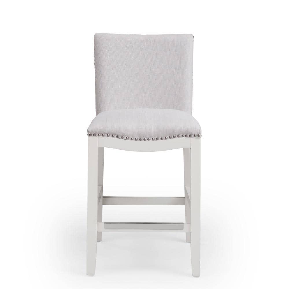 Comfort Pointe Arissa Counter Height Barstool Snow: Upholstered, Hardwood Frame, Nailhead Trim