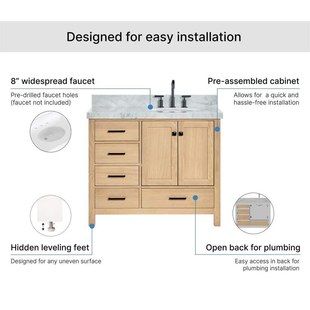 Ariel Bath Cambridge Single Bathroom Vanity with Carrara Marble Top