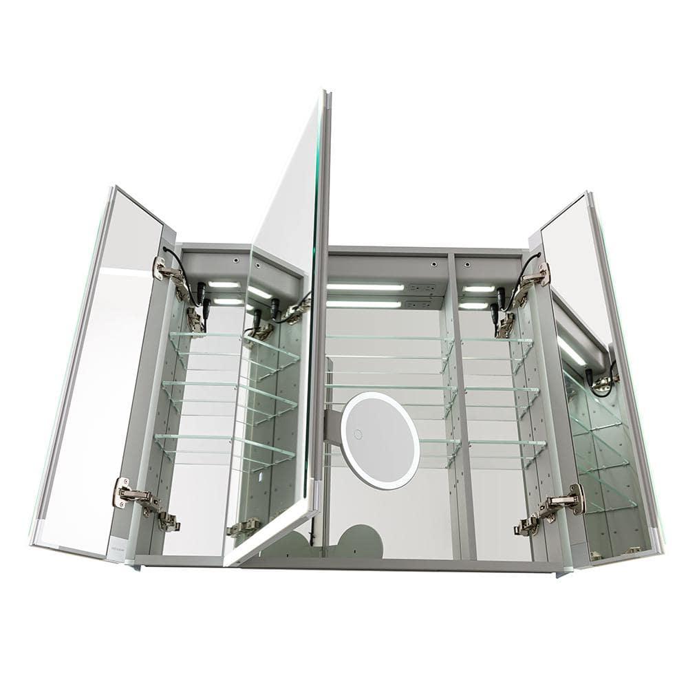 Royale Plus 40 in. W x 30 in. H Clear Recessed/Surface Mount Medicine Cabinet with Mirror, Tri-View Doors, LED, Defogger