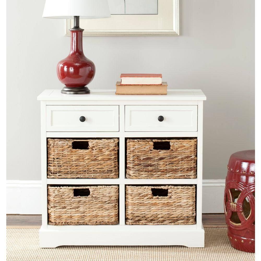 Herman Storage Unit with Wicker Baskets - Distressed Cream - Safavieh.