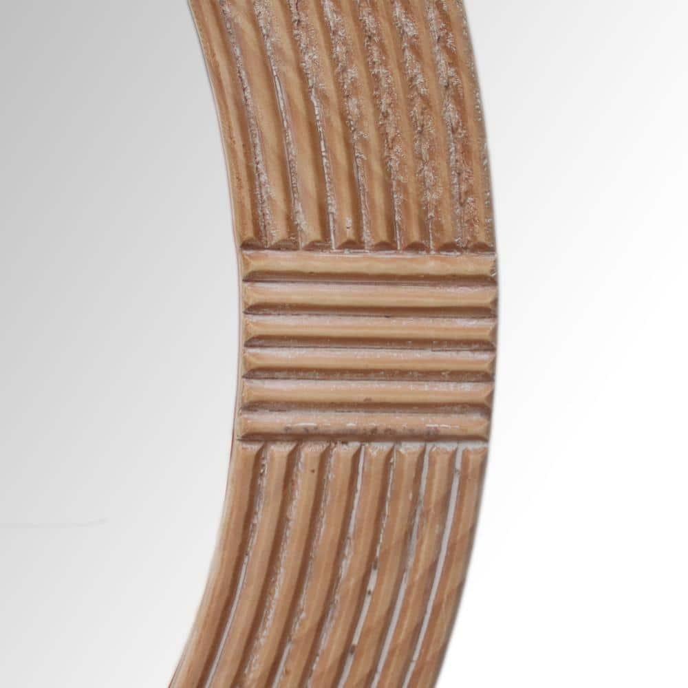 Parisloft 31.5 Inch Round Natural Wood Decorative Wall Mirror, Farmhosue Rustic Wall Mirror