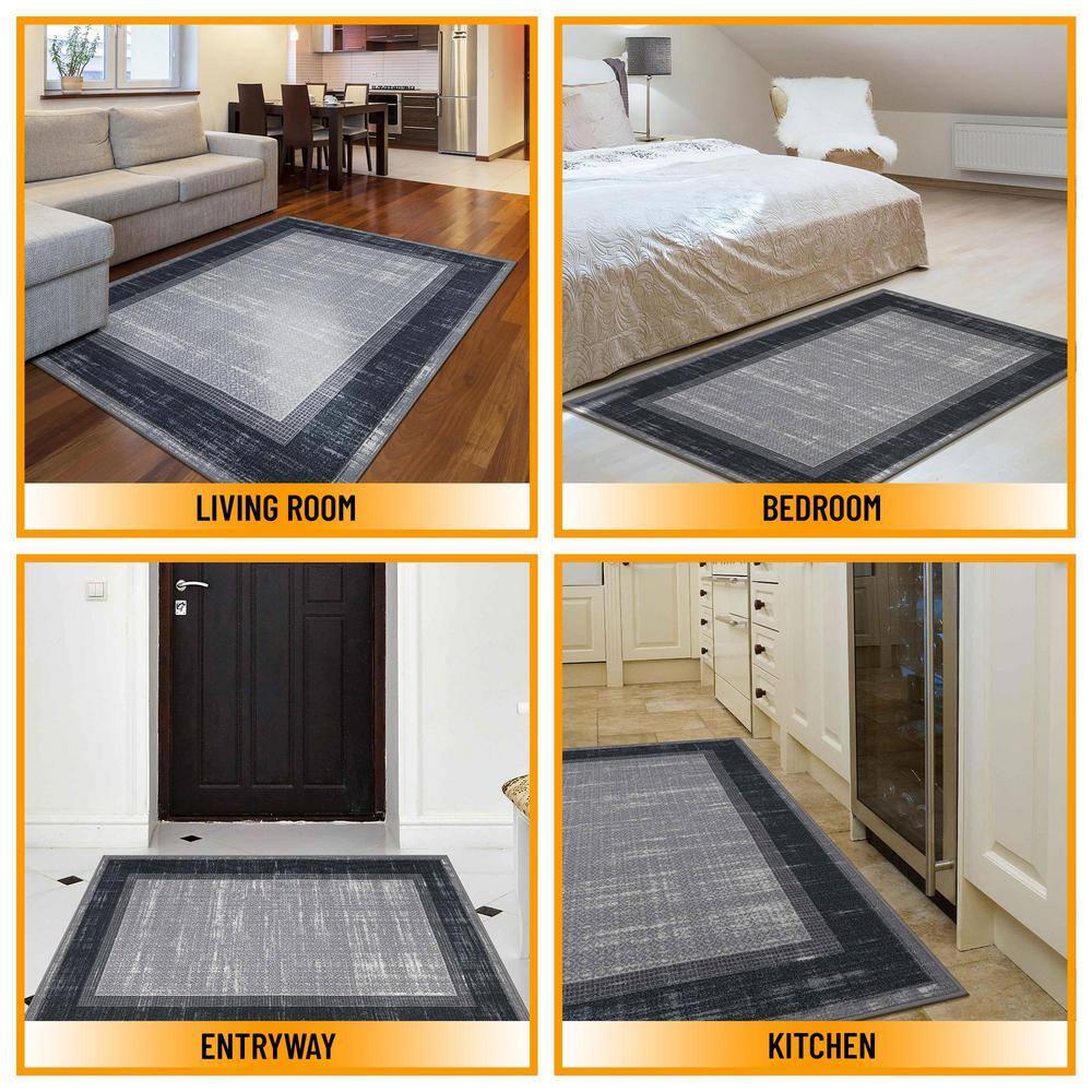 Non-Slip Bordered Area Rug For Living Room, Hallway Runner, Entryway Rug