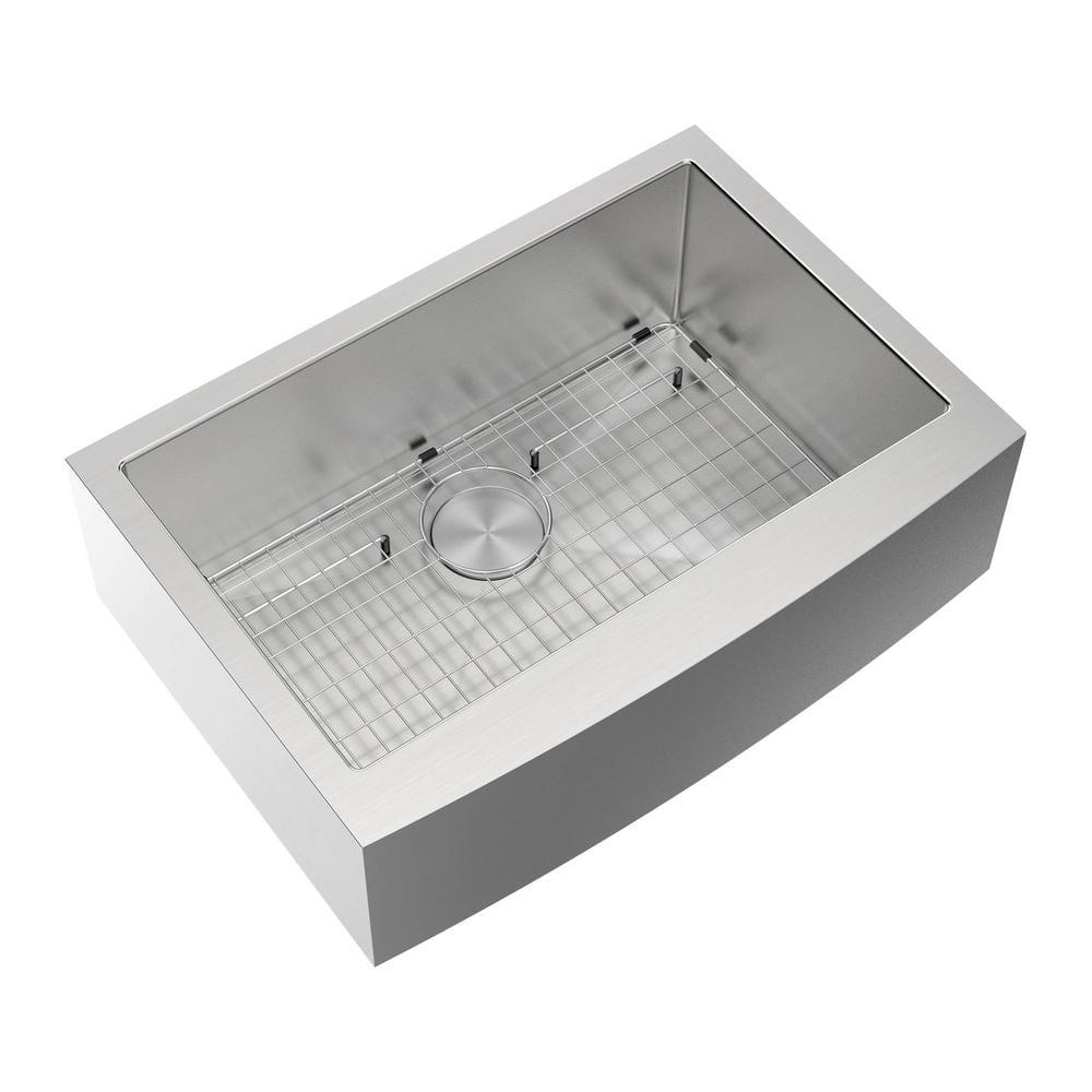 Prato 30 in. Single Bowl Farmhouse Curved Apron Front Stainless Steel Kitchen Sink 16-Gauge