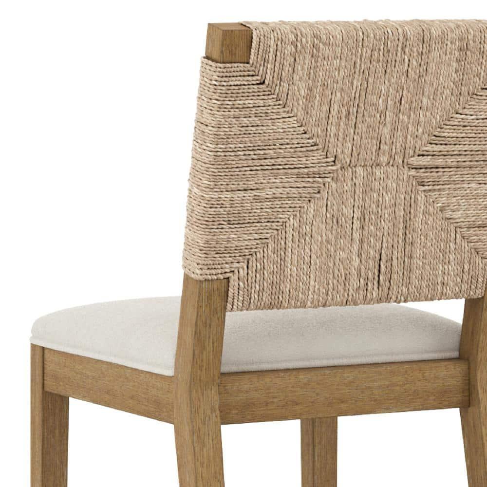 Nathan James Beacon Bohemian Boucle Bar Stool with Back, Bar Height Kitchen Island Chair, Seagrass Bar Stool, Cream Boucle/Brushed Light Brown, Set of 2