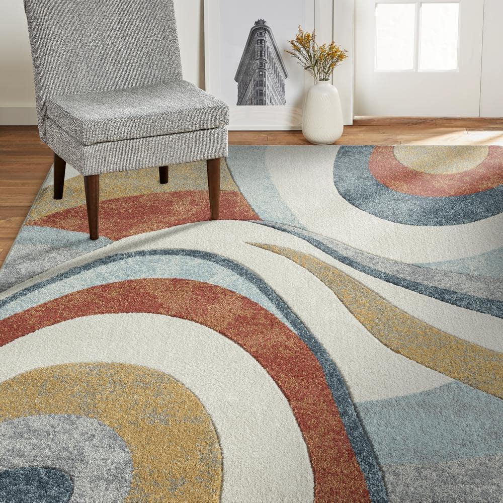 Home Dynamix Slade Contemporary Abstract Area Rug, Blue/Rust, 5'2"x7'2"