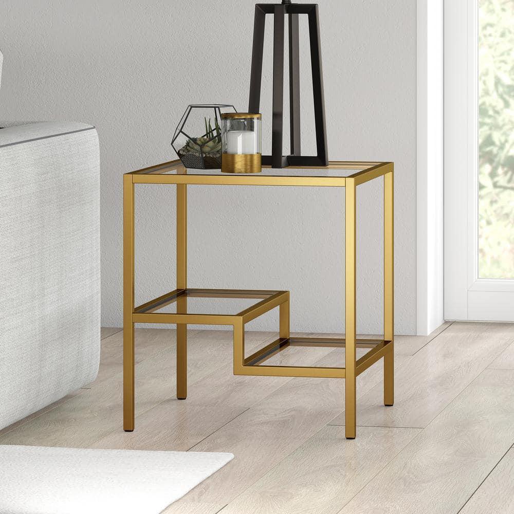 Evelyn&Zoe Lovett 20" Wide Square Side Table, Brass