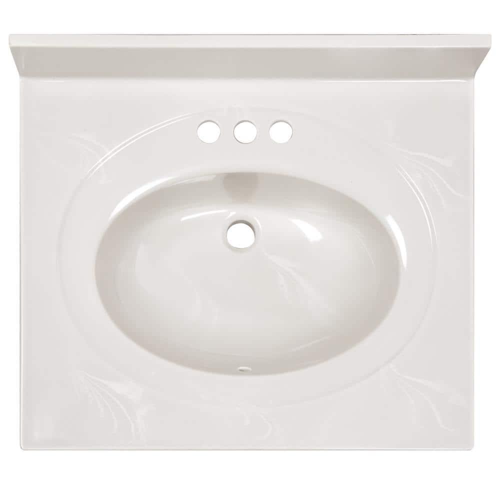 Cultured Marble Vanity Top – 25-Inch Single Bowl Sink 4-Inch Centerset with Integrated Backsplash – Reinforced Packaging – Ivory Swirl, Design House, 586313
