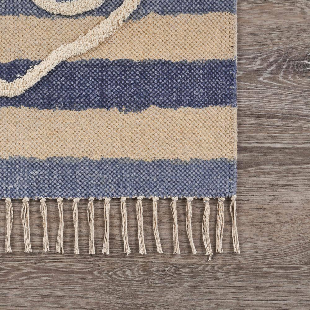 Ox Bay Blair 2'6" x 3'9" Blue/Beige Shag Anchor Striped Durable Indoor Area Rug