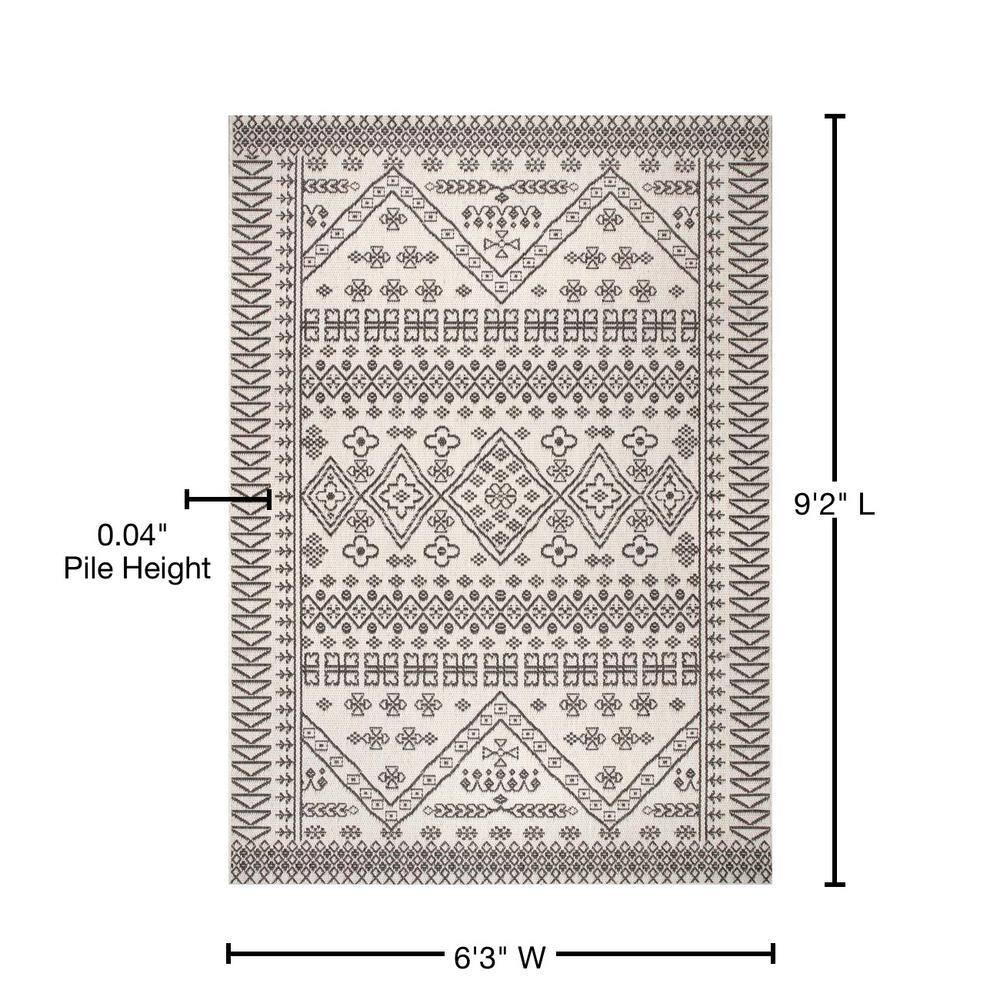 Nuloom Kandace Geometric 6x9 Indoor/Outdoor Area Rug for Living Room Patio Deck Front Porch Kitchen, Ivory/Grey