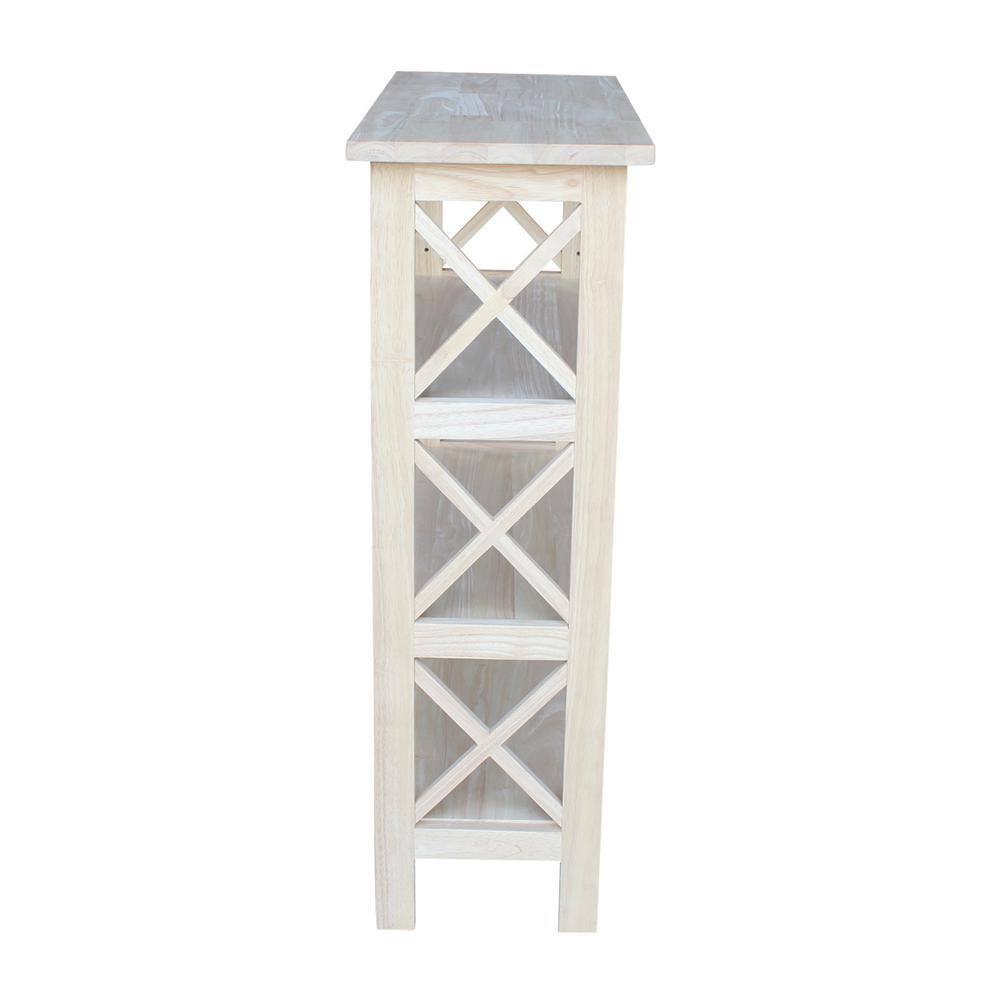 36" 3 Tier X-Sided Bookcase - International Concepts: Mid-Century Modern Style, Unfinished Hardwood, Metal Hardware