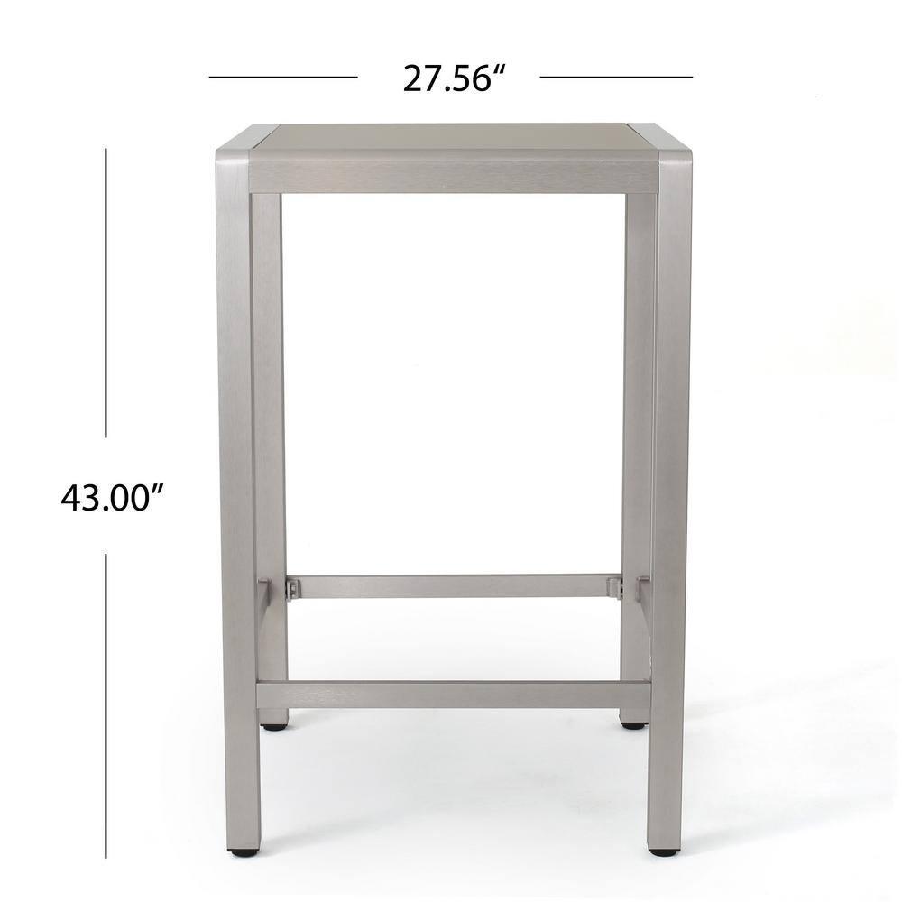 Noble House Cape Coral 5 Pc Aluminum Bar Set with Grey Tempered Glass Top Table