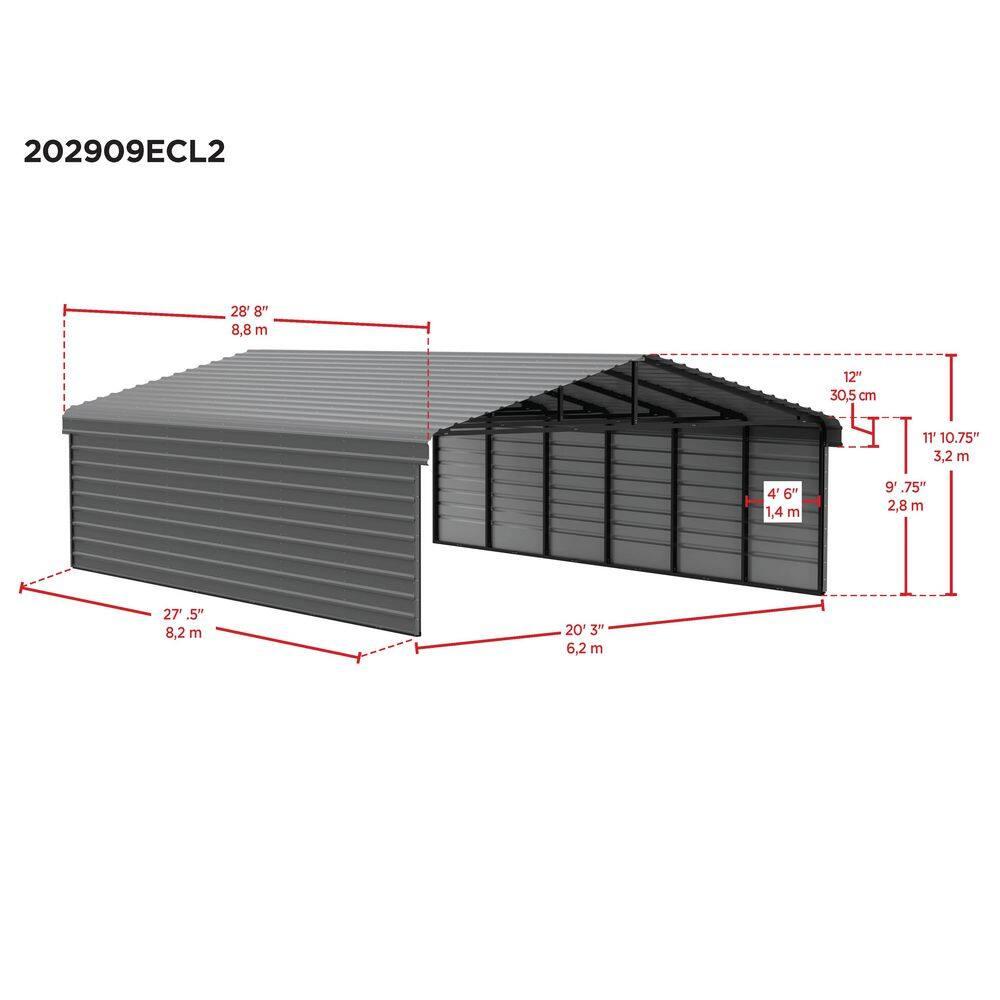 Arrow 29 x 20 ft Charcoal Carport with 2-sided Enclosure