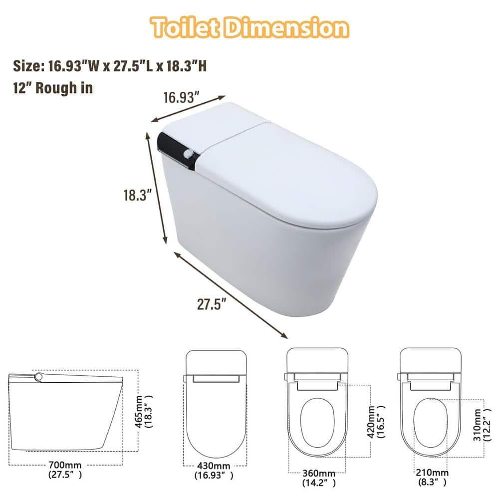 CASAINC CA-MT018U1 Smart Tankless Bidet Toilet,Elongated Heated Seat,Auto Open/Close,Warm Wash/Dryer,Foot Sensor Flush