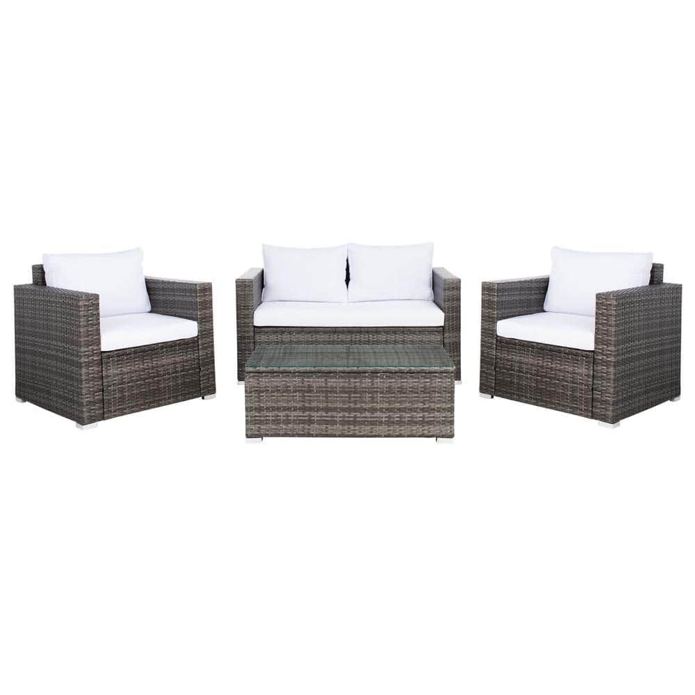 Machie 4Pc Living Set - Indoor/Outdoor - PAT7508 - Grey Brown/White - Safavieh