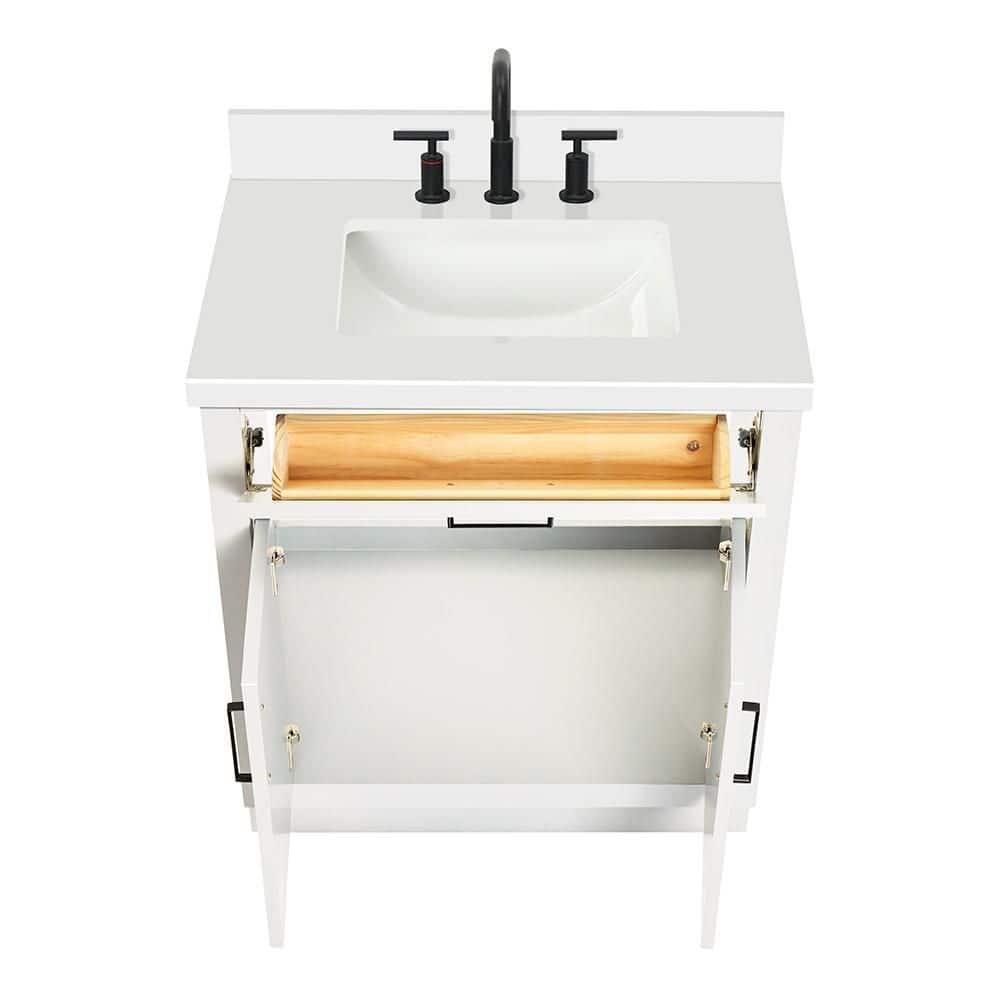 Thornaby 30'' Solid Wood Single Bathroom Vanity with 1.5'' White Quartz Top, Oval Sink