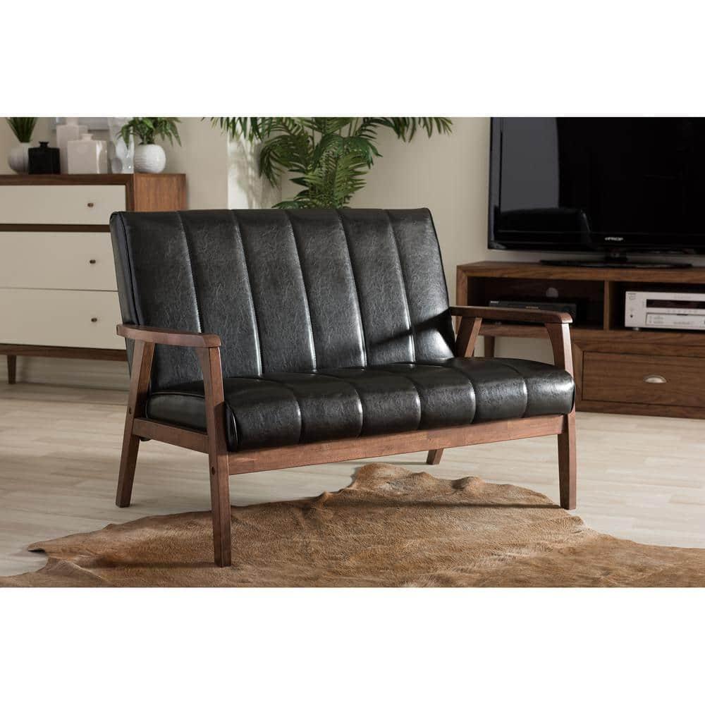 Baxton Studio BBT8011A2-Black Loveseat Love Seats, 29.45LX44.66WX31.59H, Black