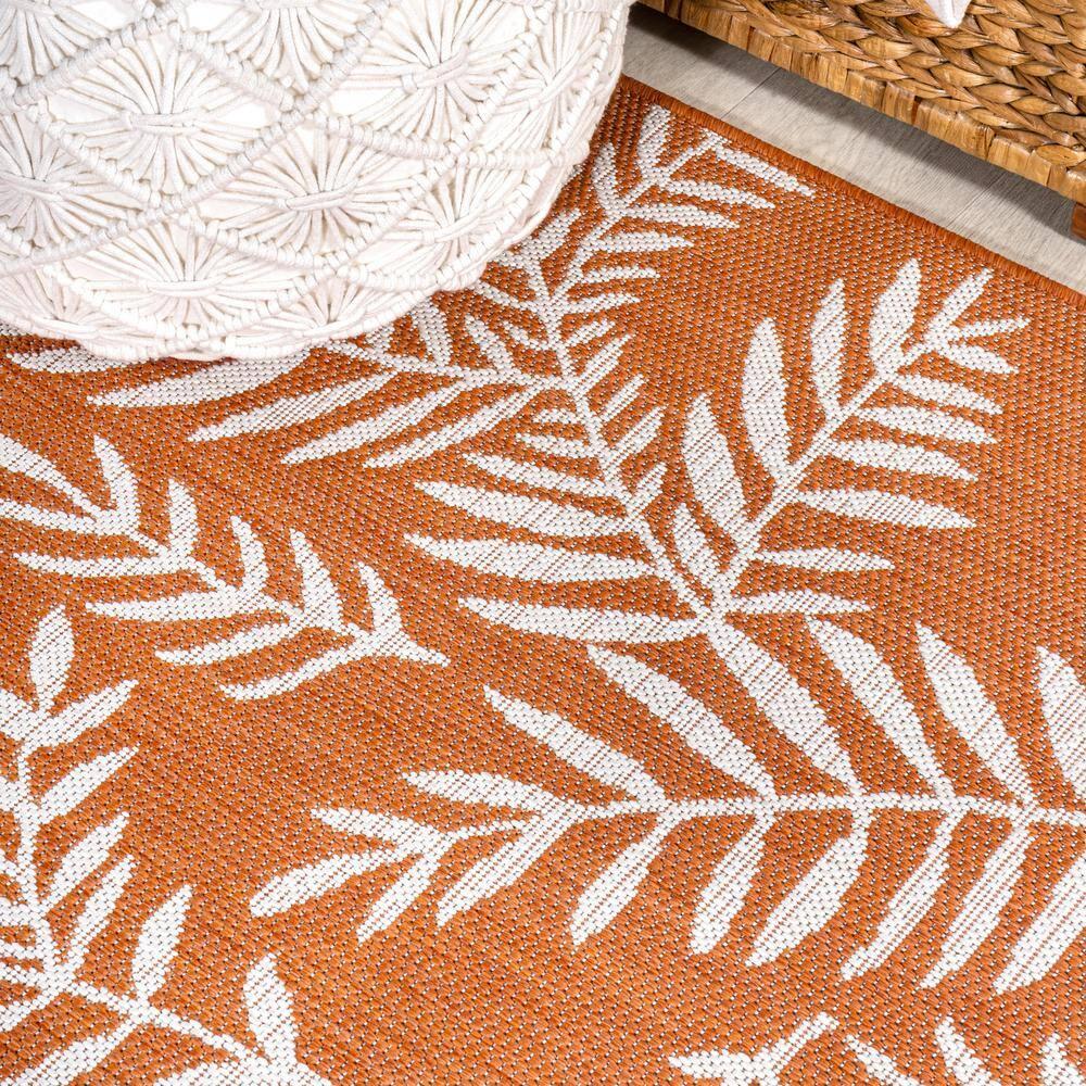 2' x 10' Nevis Palm Frond Indoor/Outdoor Runner Rug, Orange/Cream - JONATHAN Y