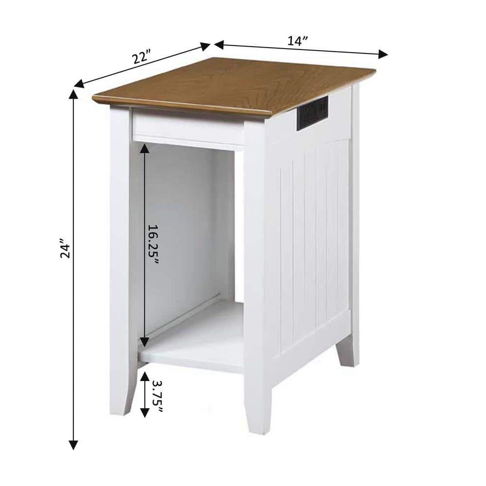 Convenience Concepts Edison End Table with Charging Station and Shelf, Driftwood/White