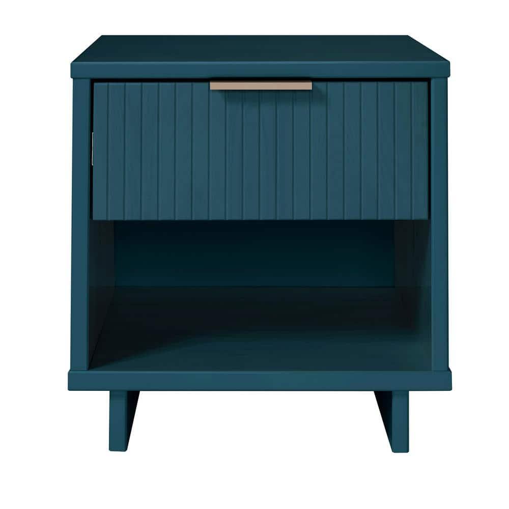 Manhattan Comfort Granville Modern 1 Drawer Nightstand Midnight Blue: Wood Frame, Storage Shelf, 30 Day Warranty