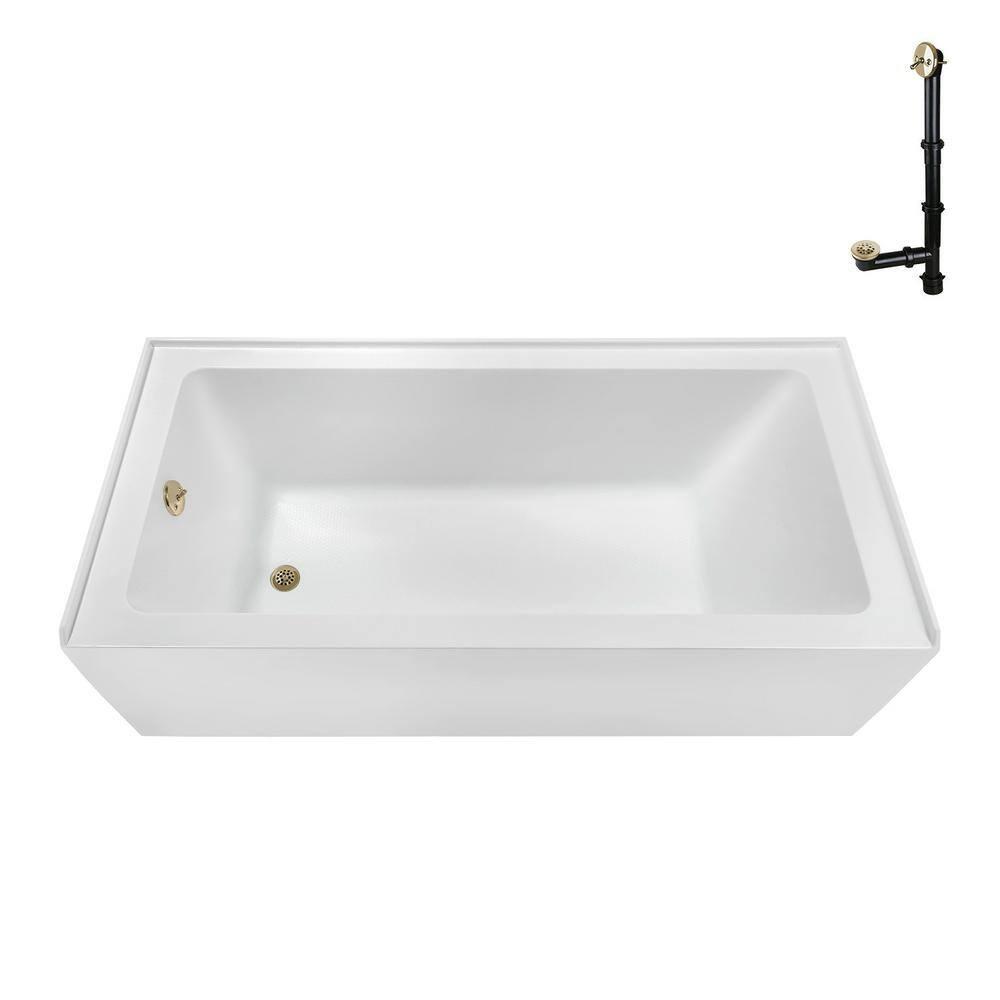 Streamline Bath Streamline 60 in. x 30 in. Acrylic Left-Hand Drain Alcove Bathtub in Glossy White With External Drain NAL-5320-PBR