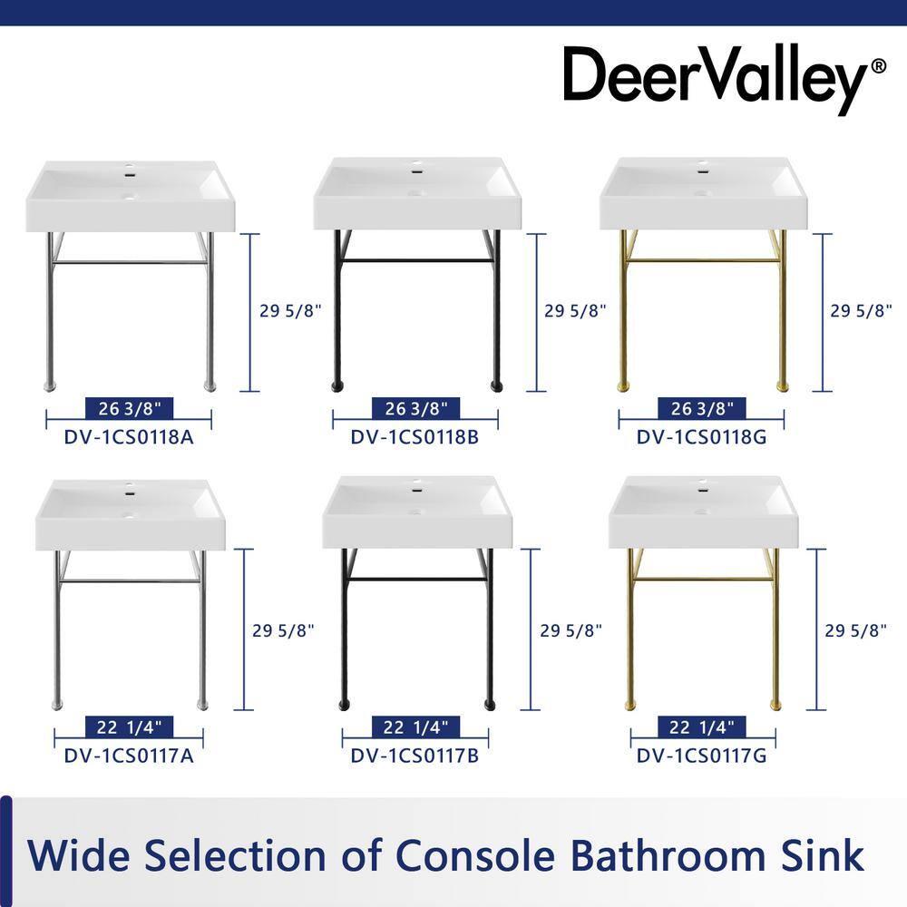Ceramic White Rectangular Single Faucet Hole 24 in Console Bathroom Sink with Overflow
