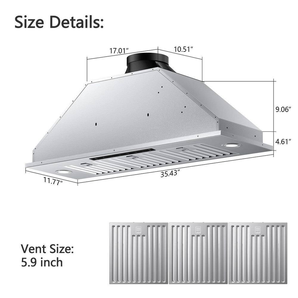 36'' VIKIO 900 Cubic Feet Per Minute Ducted Insert Range Hood with Baffle Filter and Light Included