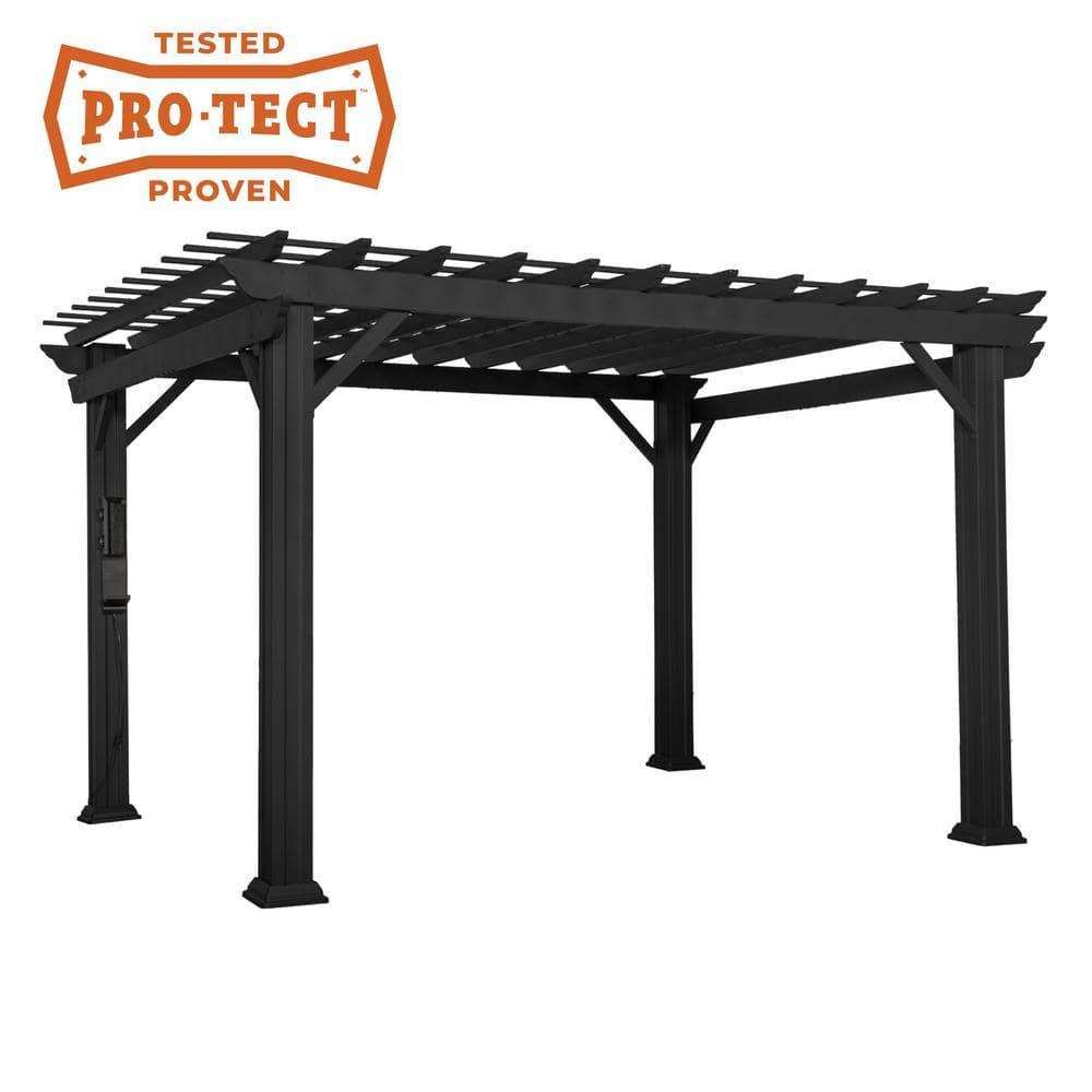 Backyard Discovery Stratford 12x10' Galvanized Steel Pergola, Shade Sail Canopy, PowerPort