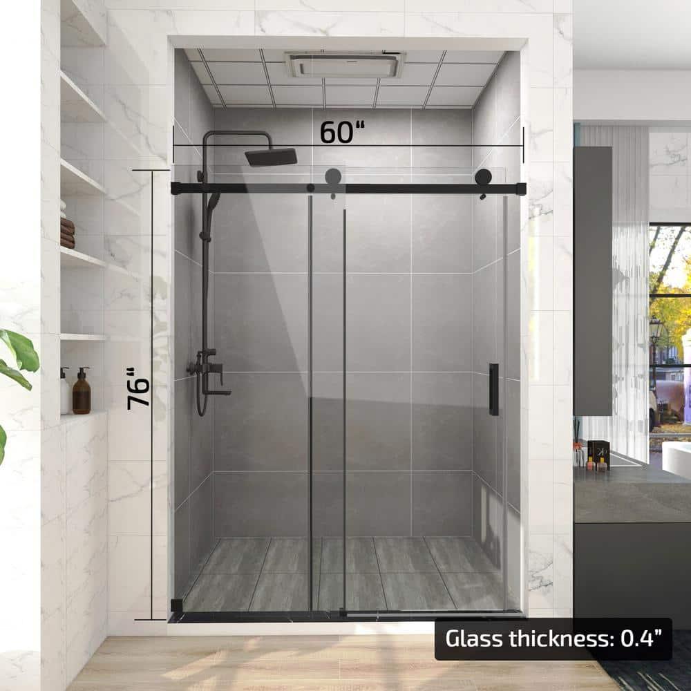 HHK HOME 60'' W 76'' H Frameless Rectangle Shower Enclosure HHKSS05-MB-6076