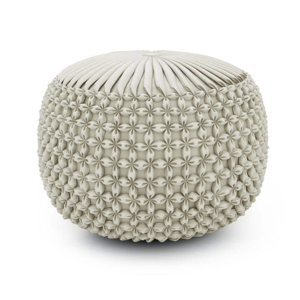 Simpli Home Renee 20"W Round Button-Tufted Velvet Pouf