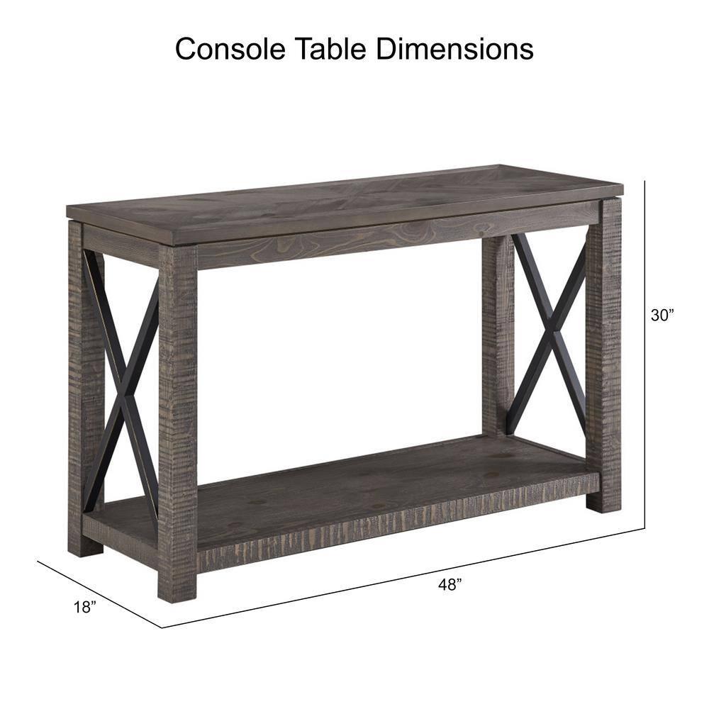 Dexter Sofa Table Distressed Gray - Steve Silver Co.: Rustic Style, Metal X Motif, Bottom Shelf
