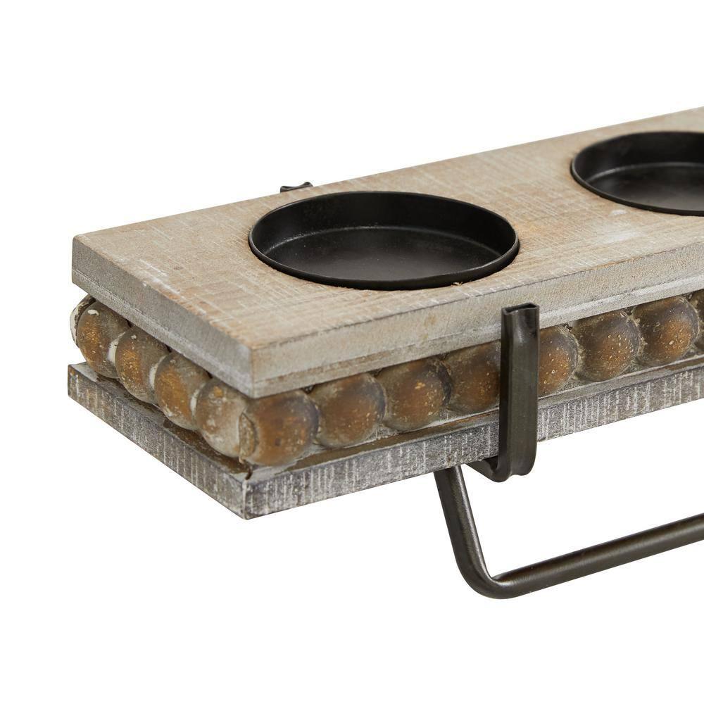 DecMode 5 Holder Brown Wooden Pillar Candelabra